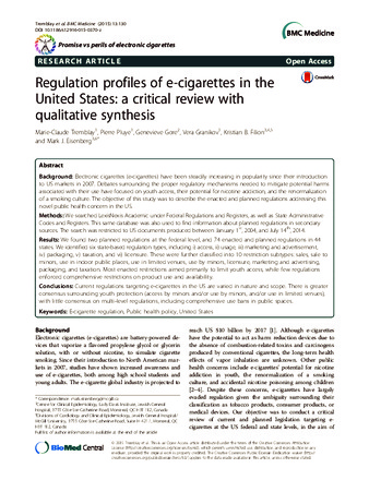 Regulation profiles of e-cigarettes in the United States: a critical review with qualitative synthesis thumbnail