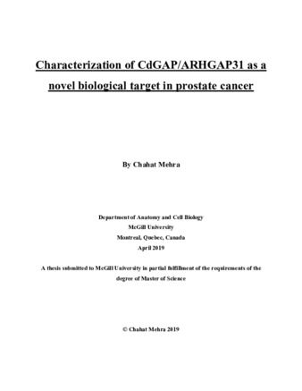 Characterization of CdGAP/ARHGAP31 as a novel biological target in prostate cancer thumbnail