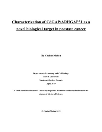 Characterization of CdGAP/ARHGAP31 as a novel biological target in prostate cancer thumbnail