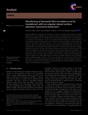 Monitoring of bacterial film formation and its breakdown with an angular-based surface plasmon resonance biosensor thumbnail