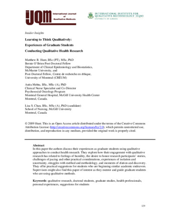 Insider Insights - Learning to Think Qualitatively: Experiences of Graduate Students Conducting Qualitative Health Research thumbnail