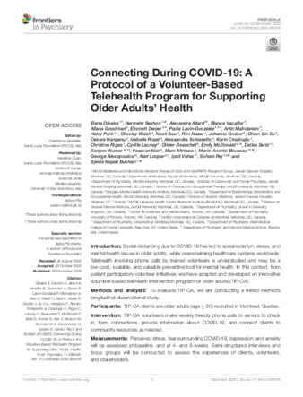 Connecting During COVID-19: A Protocol of a Volunteer-Based Telehealth Program for Supporting Older Adults' Health thumbnail