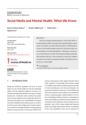 essays on social media and mental health