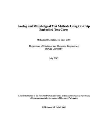 Analog and mixed-signal test methods using on-chip embedded test cores thumbnail