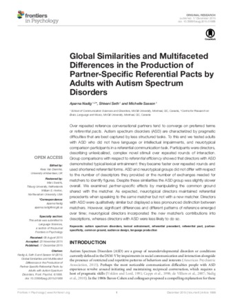 Global Similarities and Multifaceted Differences in the Production of Partner-Specific Referential Pacts by Adults with Autism Spectrum Disorders thumbnail