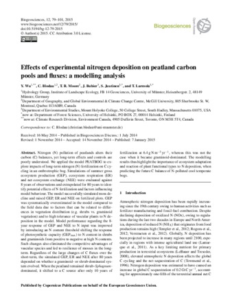 Effects of experimental nitrogen deposition on peatland carbon pools and fluxes: a modelling analysis thumbnail