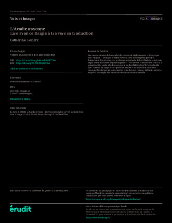 L’Acadie rayonne Lire France Daigle à travers sa traduction thumbnail