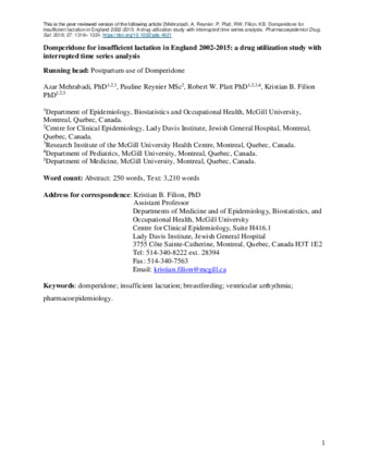 Domperidone for insufficient lactation in England 2002‐2015: A drug utilization study with interrupted time series analysis thumbnail