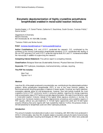 Enzymatic depolymerization of highly crystalline polyethylene terephthalate enabled in moist-solid reaction mixtures thumbnail