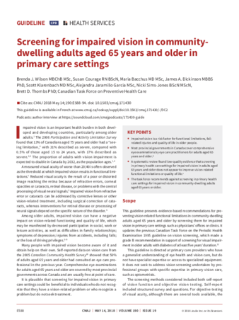 Screening for impaired vision in community-dwelling adults aged 65 years and older in primary care settings thumbnail