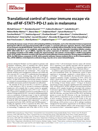 Translational control of tumor immune escape via the eIF4F–STAT1–PD-L1 axis in melanoma thumbnail