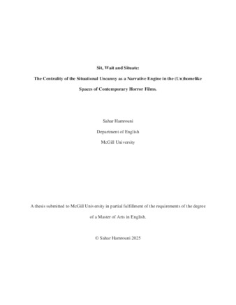 Sit, wait and situate: the centrality of the situational uncanny as a narrative engine in the (un)homelike spaces of contemporary horror films. thumbnail