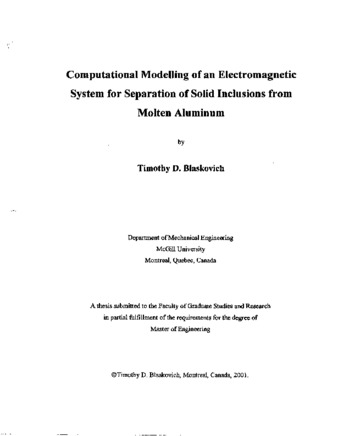 Computational modelling of an electromagnetic system for separation of solid inclusions from molten aluminum thumbnail