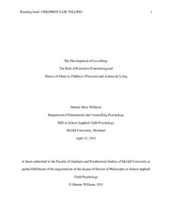 The development of lie-telling: the role of executive functioning and theory of mind in children’s prosocial and antisocial lying thumbnail