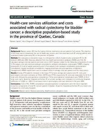 Health-care services utilization and costs associated with radical cystectomy for bladder cancer: a descriptive population-based study in the province of Quebec, Canada thumbnail
