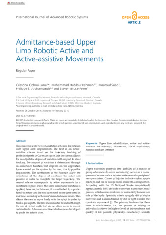 Admittance-Based Upper Limb Robotic Active and Active-Assistive Movements thumbnail