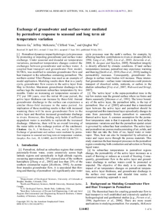 Exchange of groundwater and surface‐water mediated by permafrost response to seasonal and long term air temperature variation thumbnail