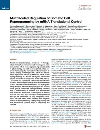 Multifaceted Regulation of Somatic Cell Reprogramming by mRNA Translational Control thumbnail