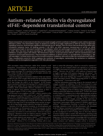 Autism-related deficits via dysregulated eIF4E-dependent translational control thumbnail