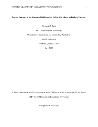 Teacher learning in the context of collaborative online workshops on dialogic pedagogy thumbnail