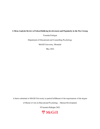 A meta-analytic review of school bullying involvement and popularity in the peer group thumbnail