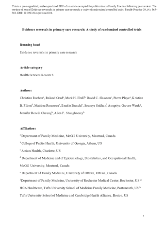 Evidence reversals in primary care research: a study of randomized controlled trials thumbnail