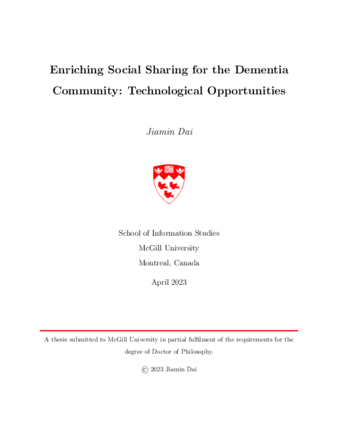 Enriching social sharing for the dementia community: Technological opportunities thumbnail