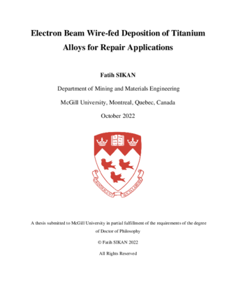 Electron Beam Wire-fed Deposition of Titanium Alloys for Repair Applications thumbnail