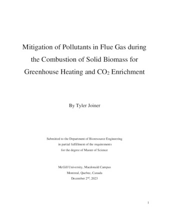 Mitigation of pollutants in flue gas during the combustion of solid biomass for greenhouse heating and CO2 enrichment thumbnail