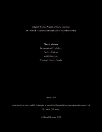 Uniquely Human Aspects of Social Learning: The Role of Transmission Fidelity and Group Membership thumbnail