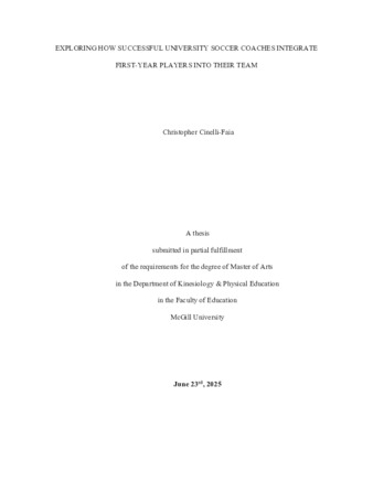 EXPLORING HOW SUCCESSFUL UNIVERSITY SOCCER COACHES INTEGRATE FIRST-YEAR PLAYERS INTO THEIR TEAM thumbnail