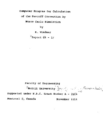 Computer program for calculation of the Dancoff correction by Monte-Carlo simulation thumbnail