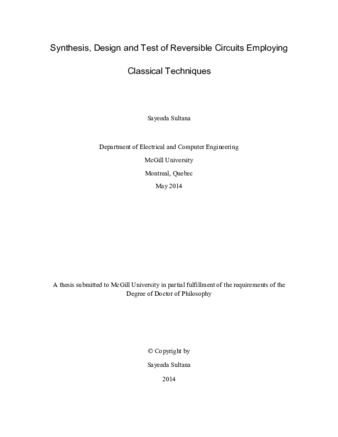 Synthesis, design and test of reversible circuits employing classical techniques thumbnail