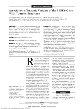 Association of Intronic Variants of the BTBD9 Gene With Tourette Syndrome thumbnail