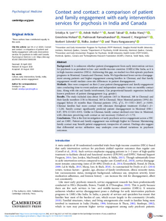 Context and contact: a comparison of patient and family engagement with early intervention services for psychosis in India and Canada thumbnail