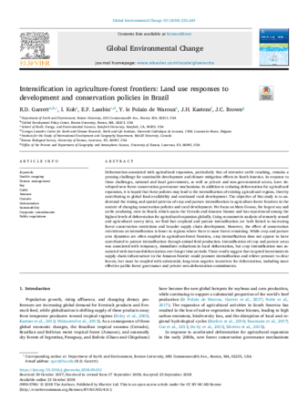 Intensification in agriculture-forest frontiers: Land use responses to development and conservation policies in Brazil thumbnail