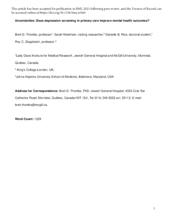 Does depression screening in primary care improve mental health outcomes? thumbnail