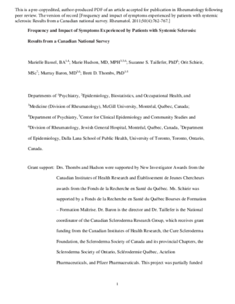 Frequency and impact of symptoms experienced by patients with systemic sclerosis: results from a Canadian National Survey thumbnail