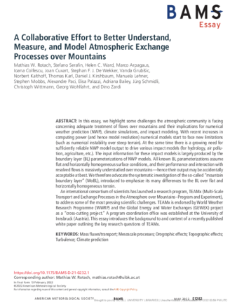 A Collaborative Effort to Better Understand, Measure, and Model Atmospheric Exchange Processes over Mountains thumbnail