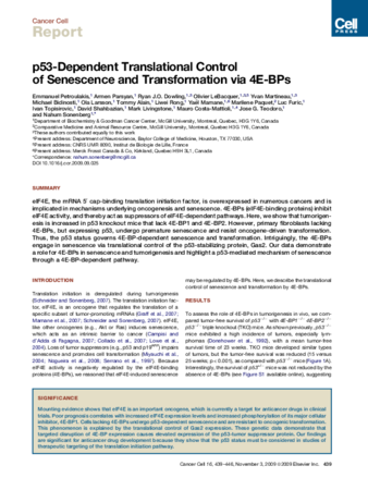 p53-Dependent Translational Control of Senescence and Transformation via 4E-BPs thumbnail