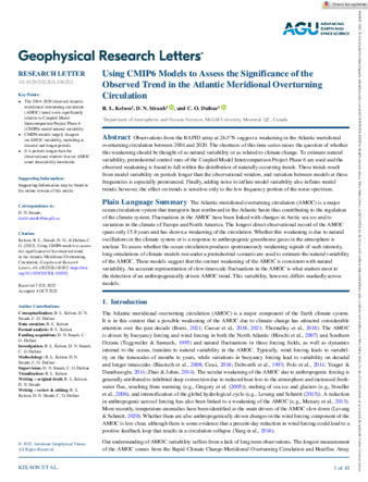 Using CMIP6 Models to Assess the Significance of the Observed Trend in the Atlantic Meridional Overturning Circulation thumbnail