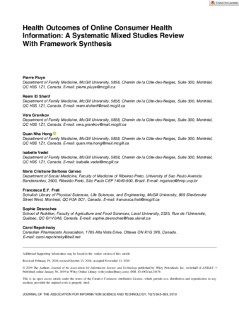 Health outcomes of online consumer health information: A systematic mixed studies review with framework synthesis thumbnail