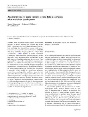 Anonymity meets game theory: secure data integration with malicious participants thumbnail