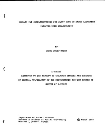 Dietary fat supplementation for dairy cows in early lactation injected with somatotropin thumbnail