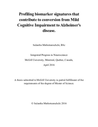 Profiling biomarker signatures that contribute to conversion from mild cognitive impairment to Alzheimer's disease thumbnail