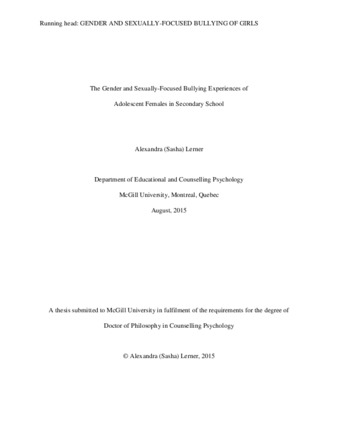 The gender and sexually-focused bullying experiences of adolescent females in secondary school thumbnail