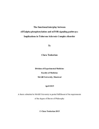 The functional interplay between eIF2alpha phosphorylation and mTOR signaling pathways: implications in Tuberous Sclerosis Complex disorder thumbnail
