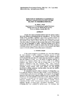 Extension of odor impact assessments beyond nuisance evaluations and the dilution-to-threshold principle thumbnail