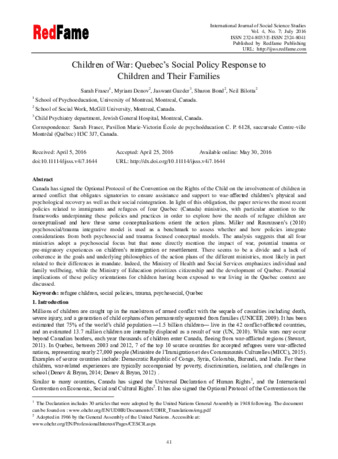 Children of War: Quebec’s Social Policy Response to Children and Their Families thumbnail