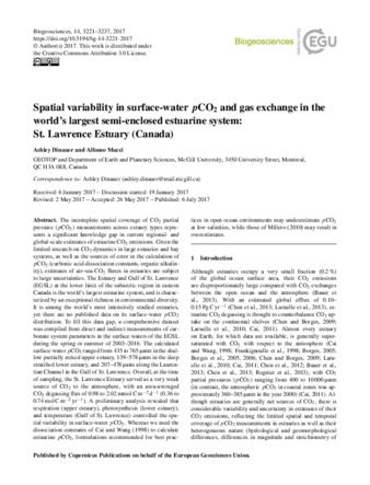 Spatial variability in surface-water pCO2 and gas exchange in the world's largest semi-enclosed estuarine system: St. Lawrence Estuary (Canada) thumbnail